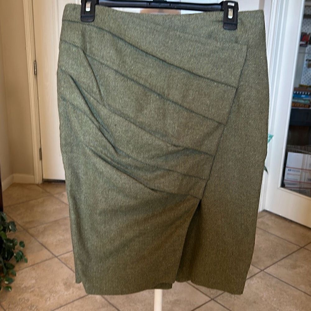 Eva Franco Anthropologie Womens Size 8 Green Tweed Faux Wrap Midi Skirt NWOT